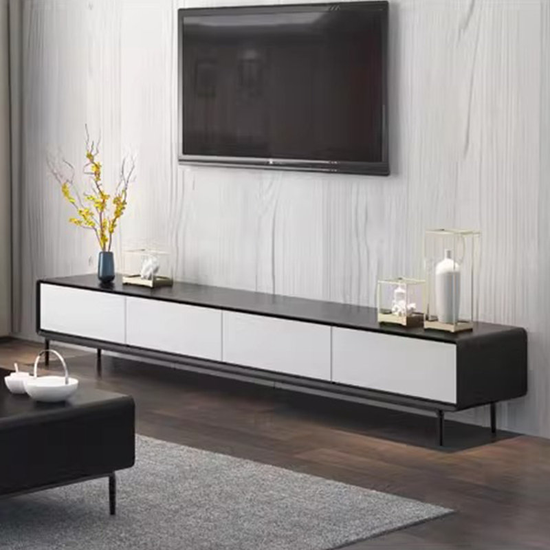 Meuble télé avec dessus en matériau écologique épais, 86.61", Noir / blanc
