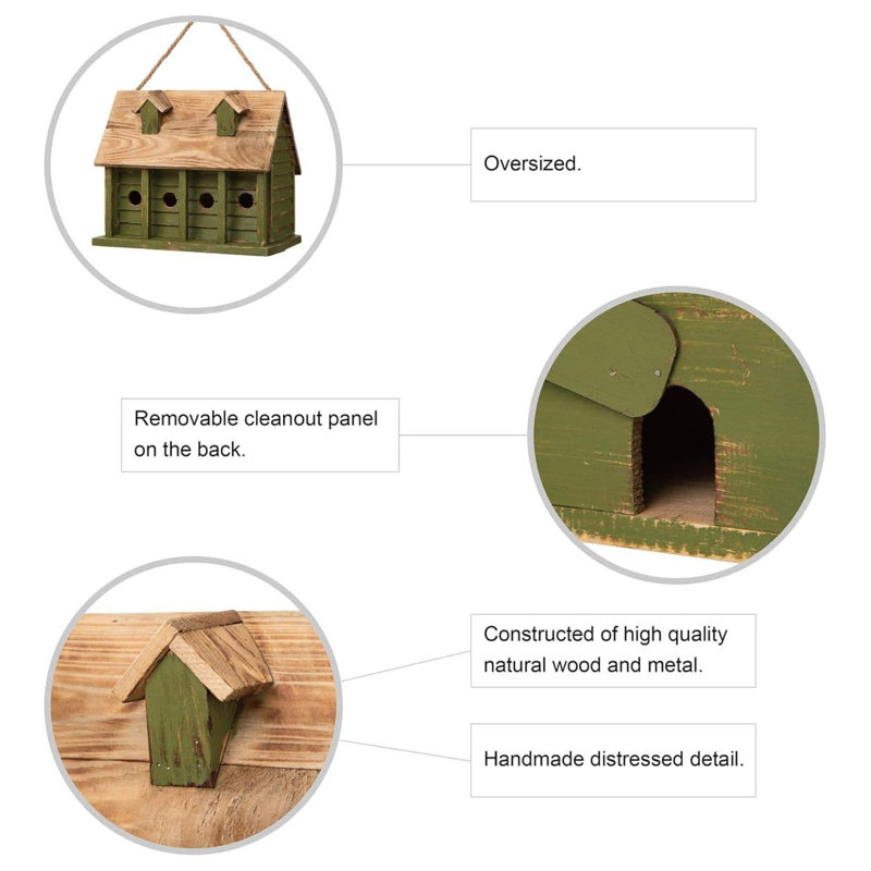 14.25" Green and Natural Wood Hanging Birdhouse