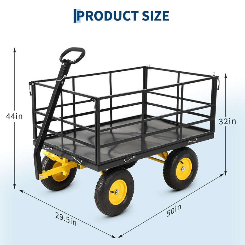 Remorque de jardin en acier robuste d'une capacité de 1 600 lb, 22 pi cu