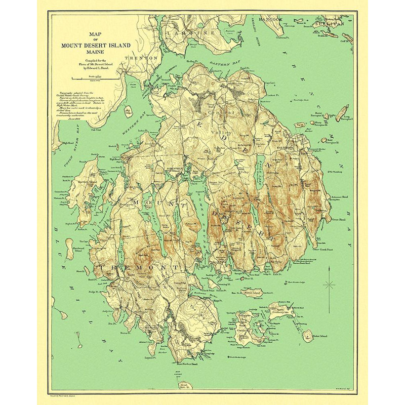 «Lark Manor ™», Rand McNally, reproduction d'art sur toile tendue: Mount Desert Island Maine, Rand McNally