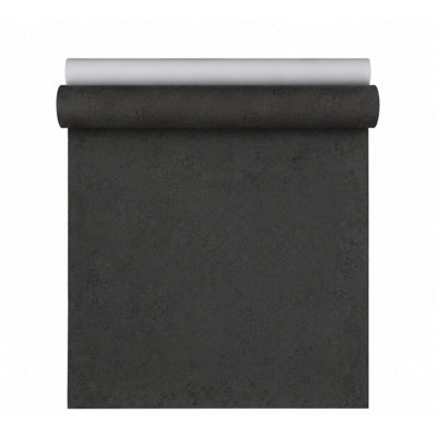 Black charcoal dark gray faux plaster textured contemporary plain wallpaper roll