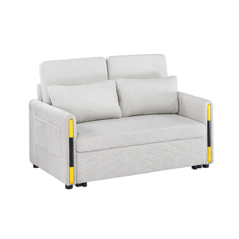 Causeuse-lit en velours de peluche beige 55,5 po Percy