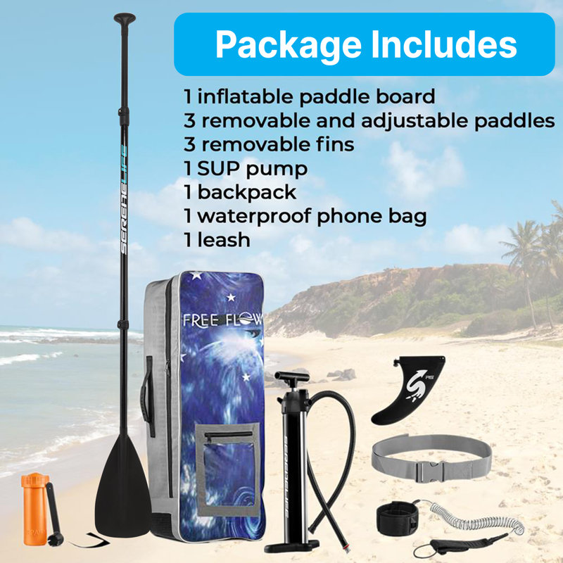 SereneLife Blue Inflatable Stand-Up Paddle Board with Accessories