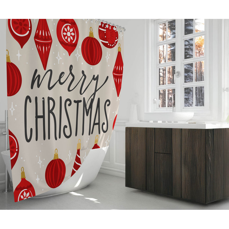 Rideau de douche ultramince Ornaments Merry Christmas, Ivoire ivoire