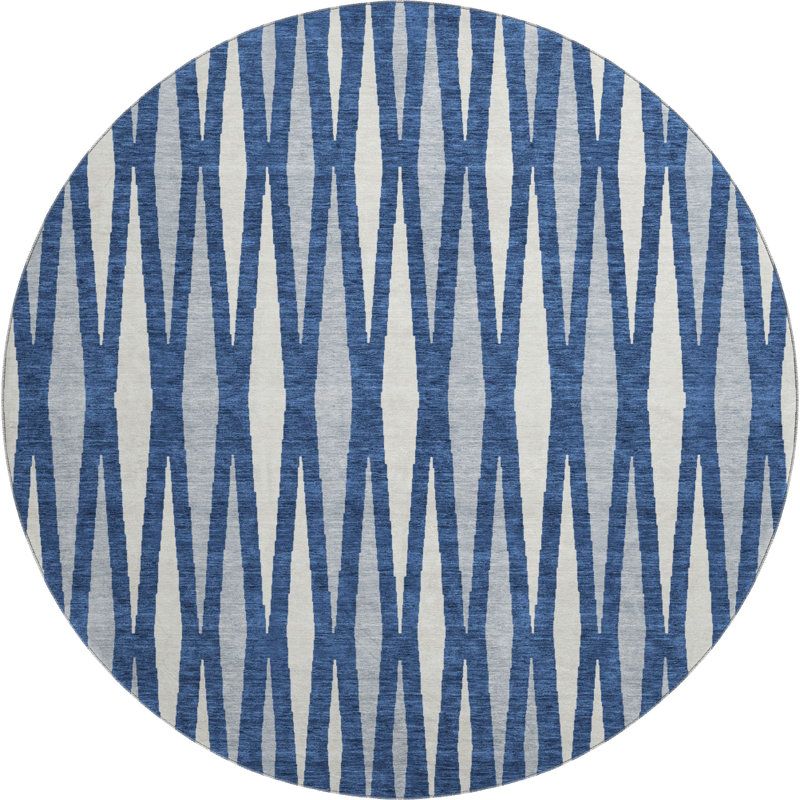 Premium Machine Washable Prisco Navy Rug, Round 8'