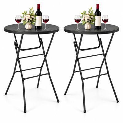32" Round Folding Cocktail Table, 43.3" Foldable Bar Height Party & Event Tables, Set of 2, Black