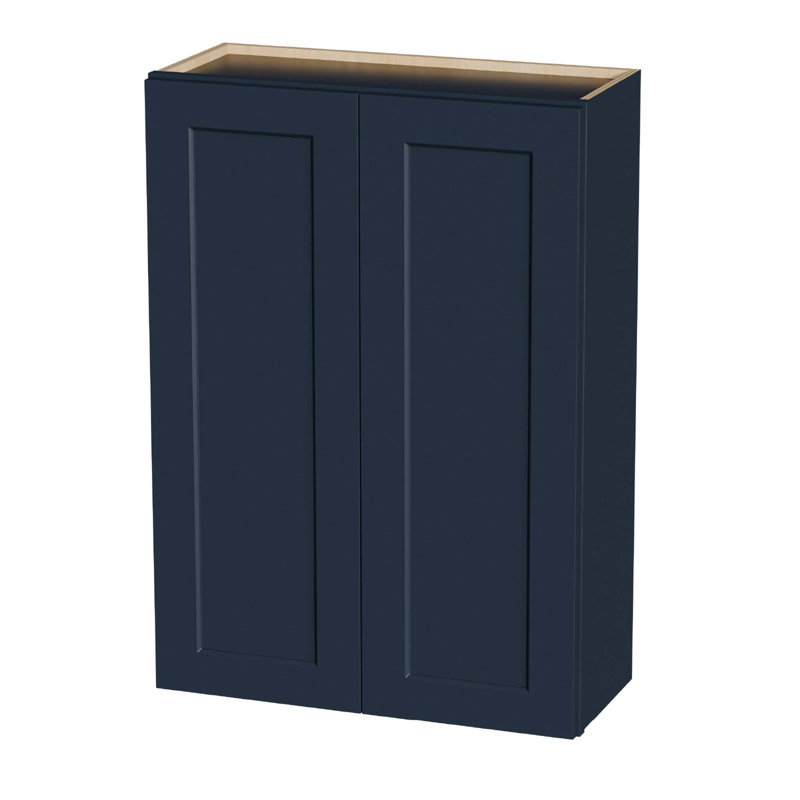 Shaker Solid Wood Wall Cabinet with Soft-Close Hinges and Adjustable Shelves, Navy Blue, 41.96" H x 30" W x 13.07" D