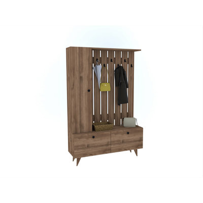 Walnut Hall Stand with 100% Melamine Coated Particle Board, 44.1 x 67.0 x 13.8 inches | Modern & Stylish Design, Durable & Functional, Perfect for Entryways & Hallways | Elegant Solid Color Brown Finish