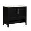 Meuble-lavabo de 36 po, bois noir et massif, lavabo en céramique lisse, 2 portes et tiroirs, objet fonctionnel, assemblage requis avec bois, lavabo, rangement,