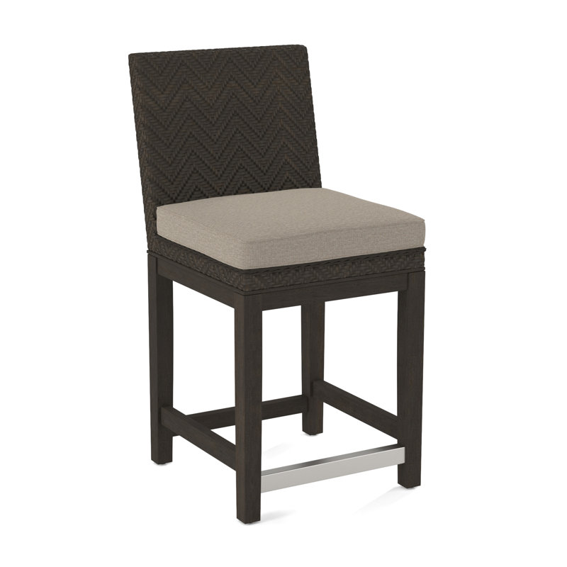 Tabouret de comptoir tissé, Finition Havana, Tissu beige performant - 0851-73
