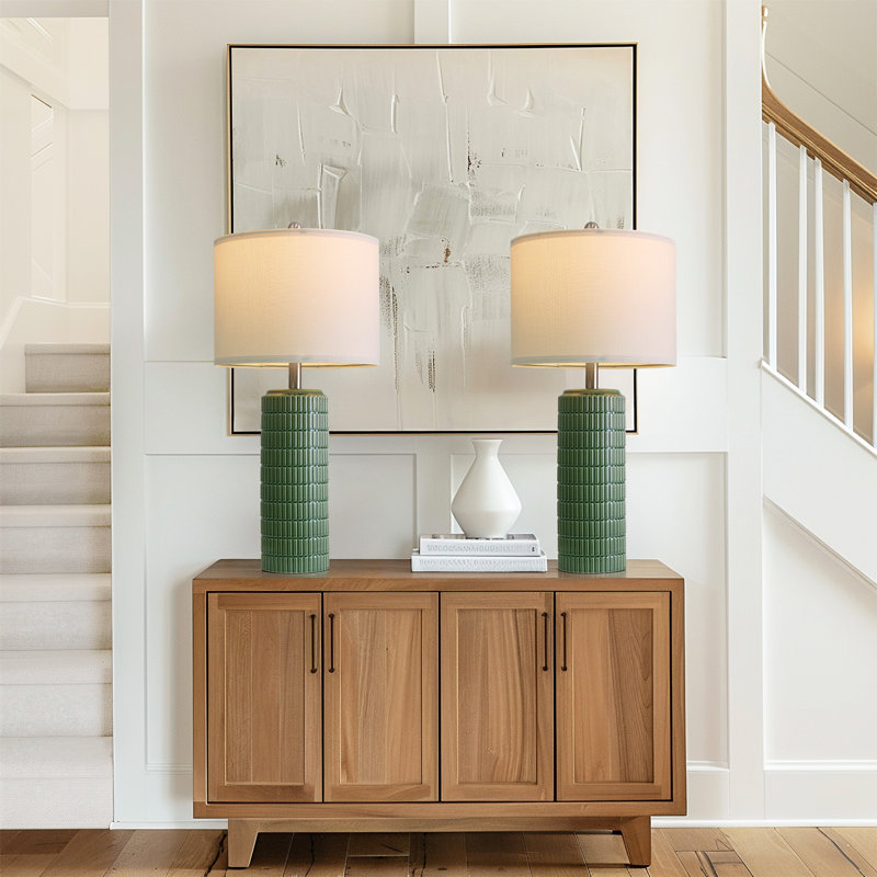 Lampe de table moderne en céramique vert foncé de 27,5 minimal de style minimaliste, convenant aux salons, aux chambres et aux bureaux