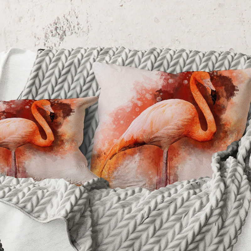 Carré, portrait de flamant rose II - Coussin décoratif imprimé maison de campagne, 16" x 16"