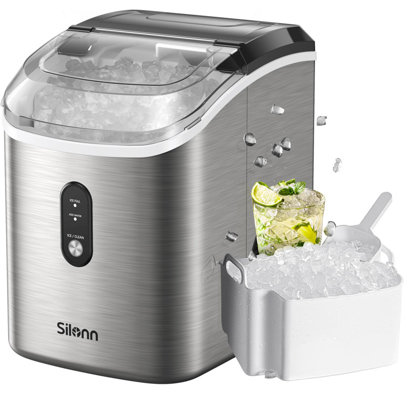Countertop Ice Maker 33Lbs/Day, Chewable Sonic Ice, Self-Cleaning, Quiet And Compact For Home, Kitchen, Office, Parties And Camp