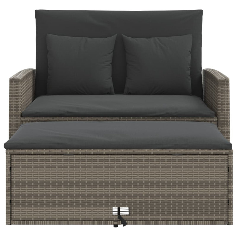 Ebern Designs Patio Sofa With Cushions 2-Seater Poly Rattan, Gray, Dark Gray