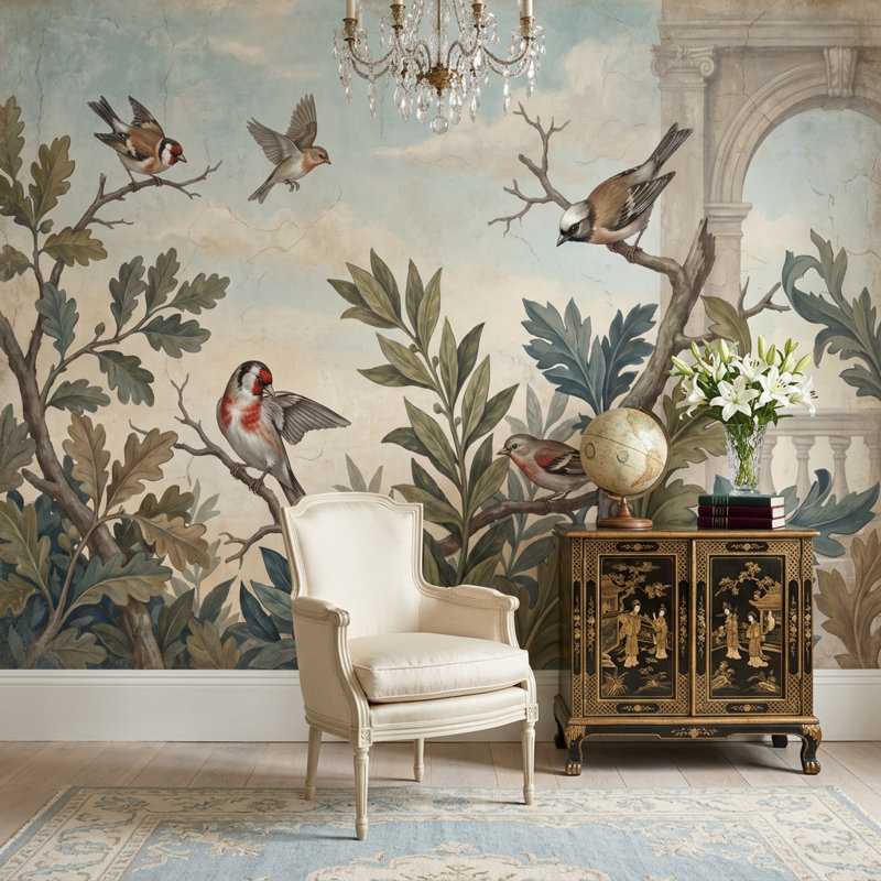 Décoration murale amovible de papier peint rétro avec motif floral rétro, 160 po x 108 po, Non tissé