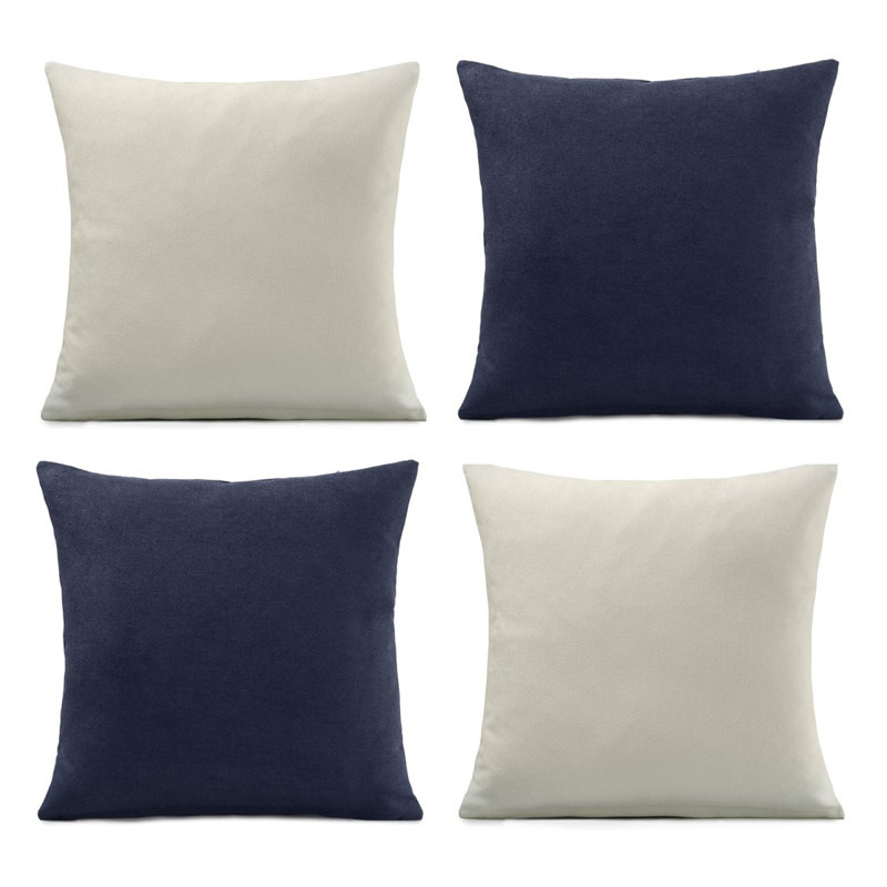 Nalaiyah Velvet Chenille Cushion Covers with Filler Pads, Cream/Navy