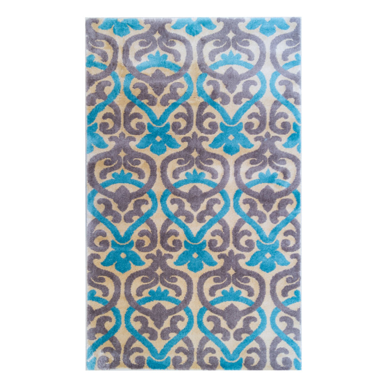 Tapis bleu area damassé Pellston, Rectangle 5 pi x 6 pi 11 po