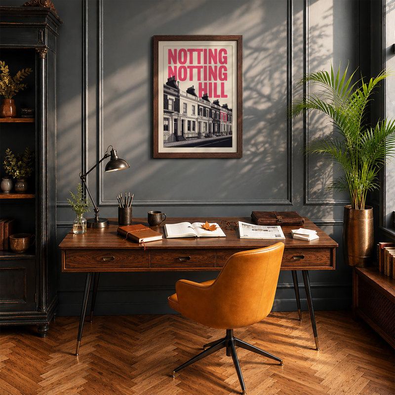 Notting Hill Typography Poster Modern - Print, Oak, A3 - 42.0 x 29.7 cm