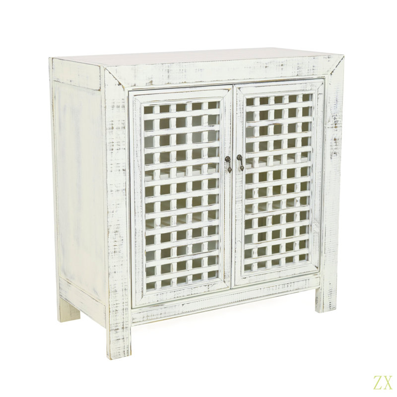 Armoire décorative - Inspiration rétro de type «Pie Safe» - Façade en treillis, télécommande - style campagnard, finition vieillie - parfaite pour un décor décontracté
