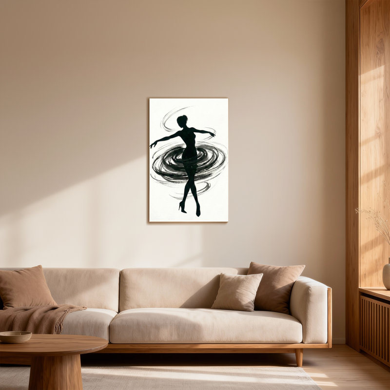 Silhouette abstraite, danse, mouvement, art abstrait, noir et blanc, H 24 po x l 16 po