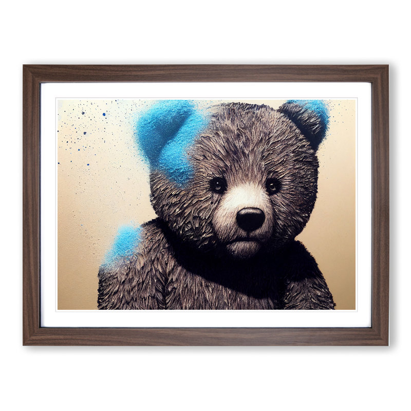 Interesting Teddy Bear - Framed Print, 46cm H x 64cm W x 2cm D, Walnut