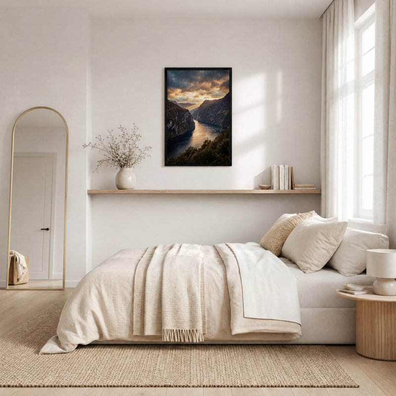 «Dramatic Fjord Valley with Sunset Sky», art mural, 36"H x 24"W
