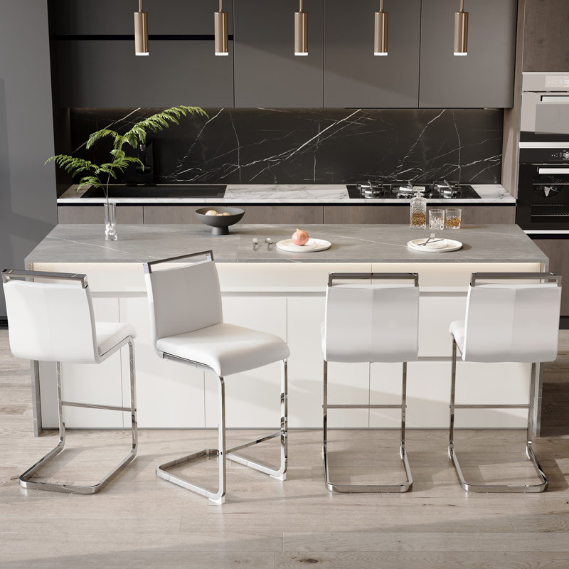 Tabouret de comptoir rembourré Mikale, 4, Blanc