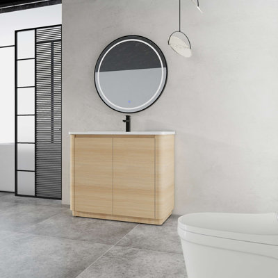Meuble-lavabo autoportant 40 po avec lavabo en céramique et 2 portes à fermeture en douceur, emballage KD, contreplaqué
