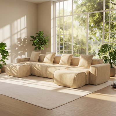 Streamlined 138.58" W x 59.84" D x 31.1" H 4-Seat Velvet U-Shape Modular Sectional Sofa