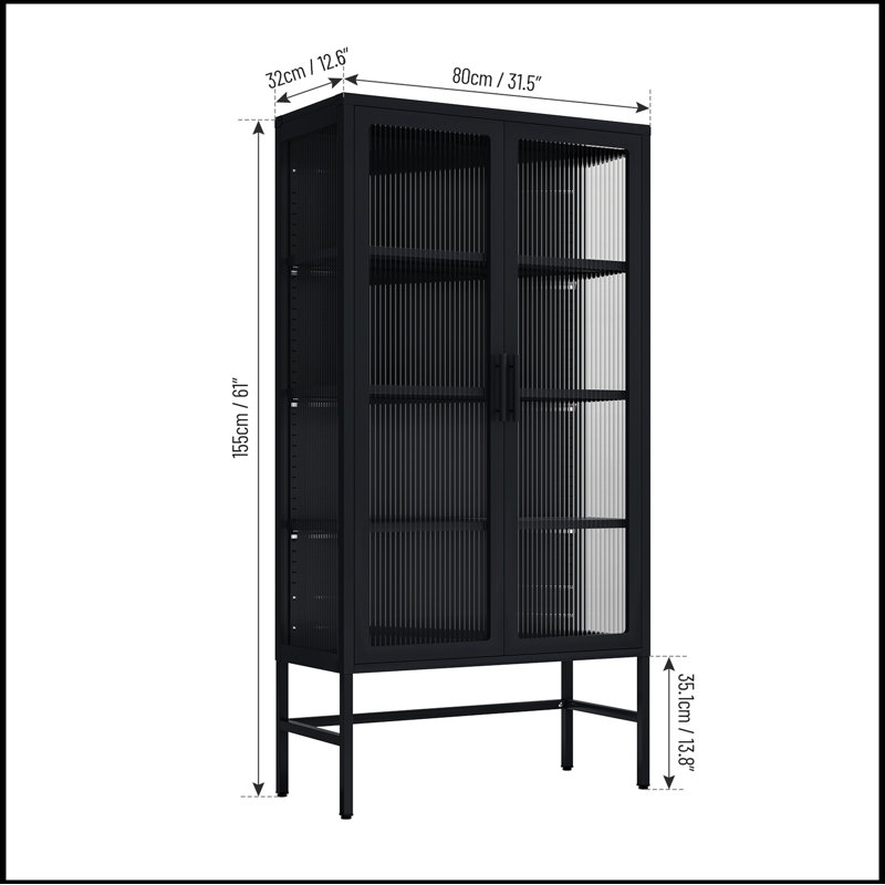 Armoire de rangement à double porte vitrée avec tablettes réglables Fioranna, Noir