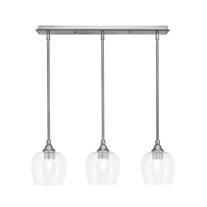 Luminaire suspendu linéaire à 3 lumières 3 lumières, finition bronze, verre transparent de 6 po, H 8 po x l 26,25 po x P 6 po