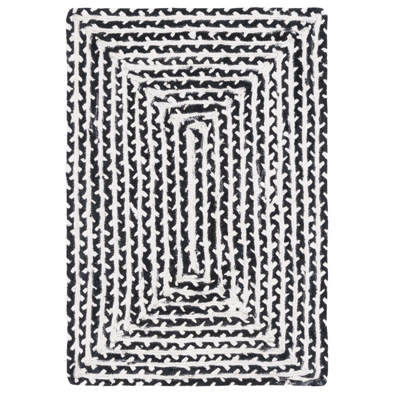 Tapis tressé 260 en noir / ivoire, Carré 6 pi