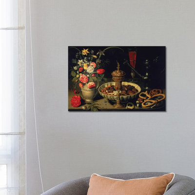 Still Life Of Flowers And Dried Fruit by Clara Peeters - Wrapped Canvas Print