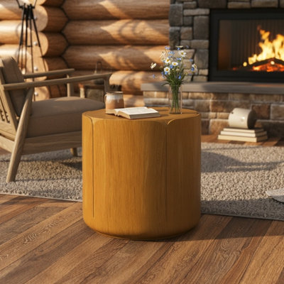 19.29"H Round Outdoor Indoor Side Table, Modern  Grain Patio Garden Stool, Sturdy MGO (Magnesium Oxide) Waterproof, No-Assembly Table For Patio, Garden, Backyard, Living Room 