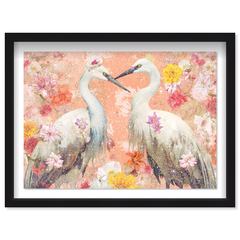 Contemporary Chinoiserie Aviary Canvas Animals Print by Oliver Gal, 37.5"H x 55.5"W, Black Frame