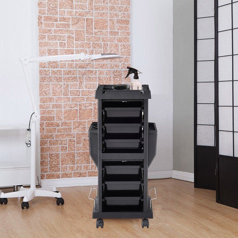 Black High-Quality Plastic Salon Utility Cart with Drawers