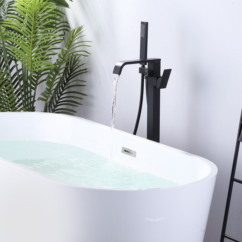 Matte Black Brass Floor-Mounted Freestanding Tub Filler