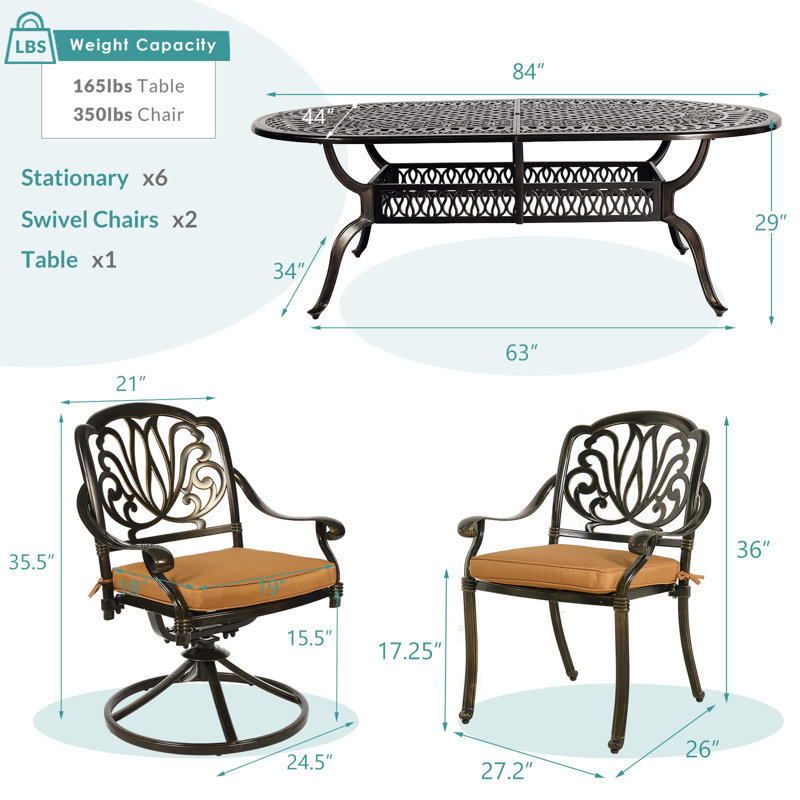 8 - Person Patio Dining Set with Oval Table , Cushions Included