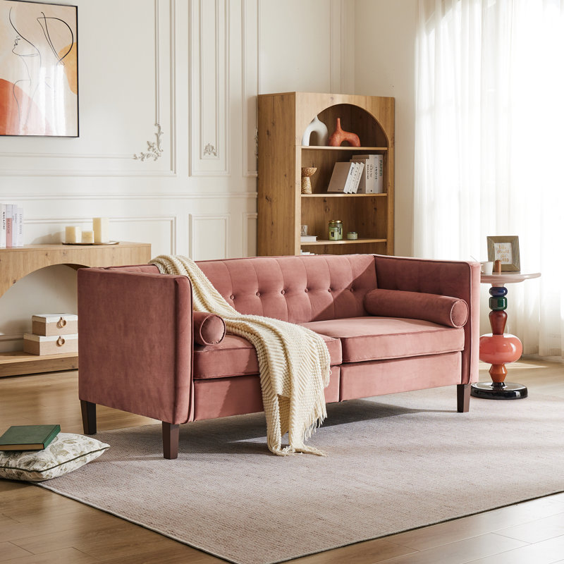 Haahris 69'' W Tuxedo Arm Upholstery Velvet Loveseat Sofa, Pink Velvet