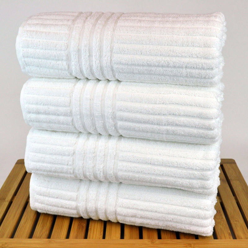 Jaynesha Cotton Super Plush Ribbed Bath Towel, White