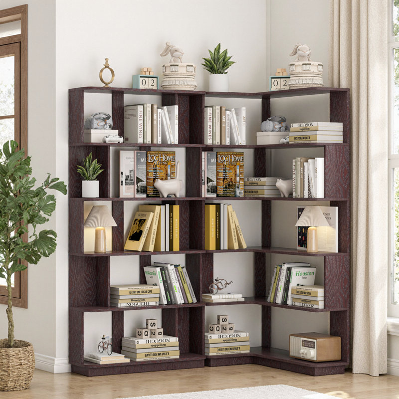 Ensemble de bibliothèque d'angle 90 cm + bibliothèque extensible 80 cm, Rouge sang de bœuf