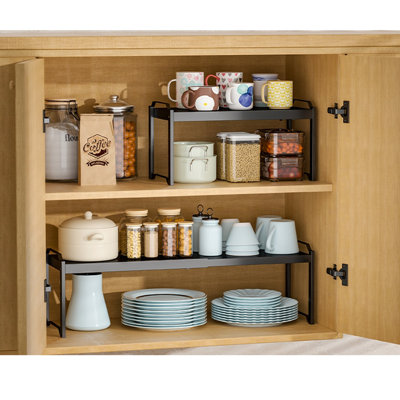 1 Pack Expandable Cabinet Countertop Shelves, Stackable Shelves Organizers For Kitchen Cabinet Countertop Storage, Adjustable Counter Cupboard Pantry Organizer Shelf Rack Stand, Length:25.5"
