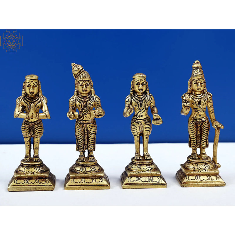 Ensemble de 3 petites statues en laiton Nalvar - Figurines de Saint Quartet fabriquées à la main en Inde du Sud