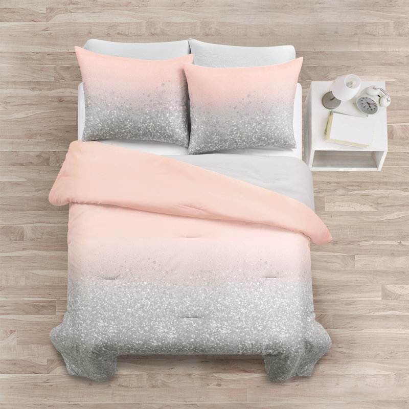 3 - Piece Comforter Set, Blush/Gray