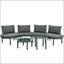 Ensemble de canapé de patio 6 pièces avec canapé modulaire demi-lune, tables basses haute-basse, osier PE, verre trempé et coussins confortables pour l'extérieur