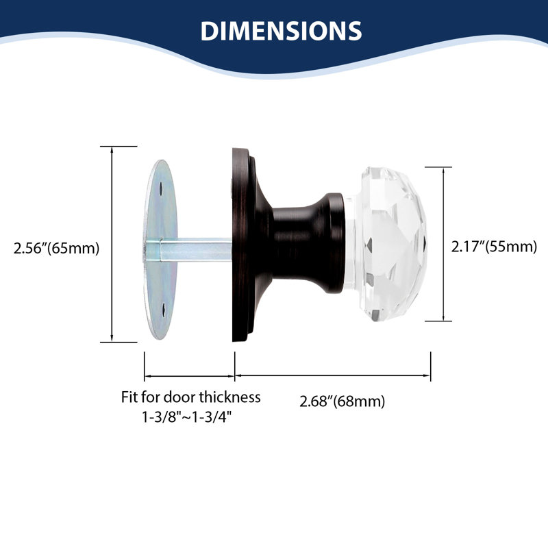 Crystal Dummy Door Knobs Keylesswith Round Rosette, Oil Rubbed Bronze, Single Dummy