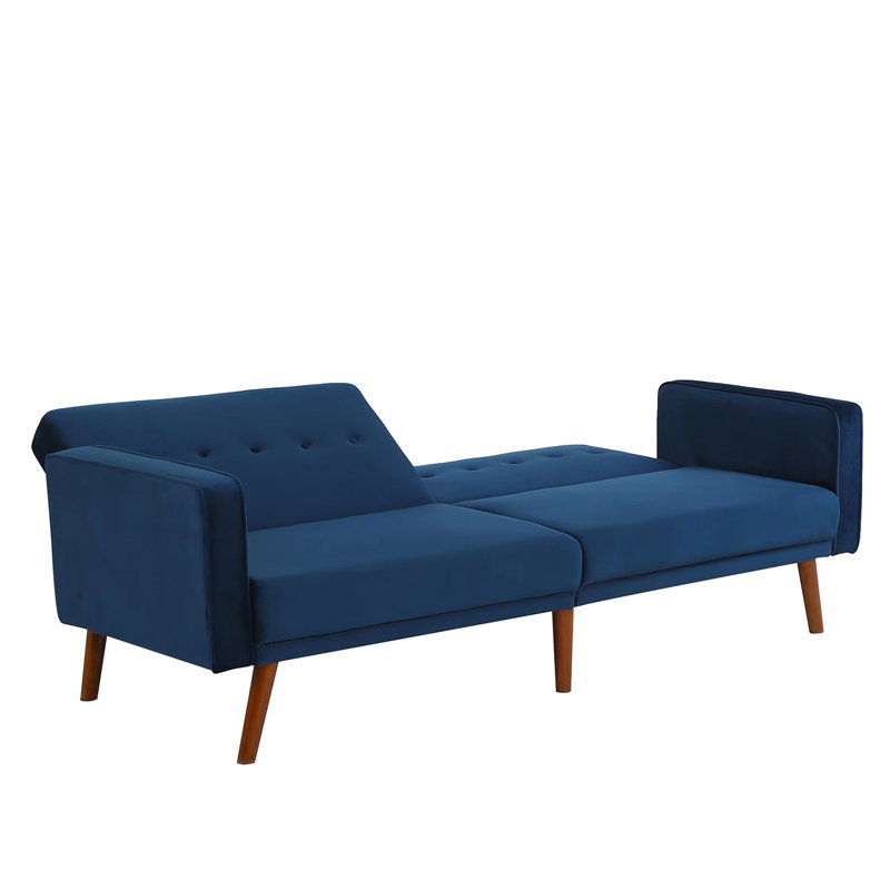 Twin 80.3'' Velvet Split Back Sleeper, Navy Blue Velvet
