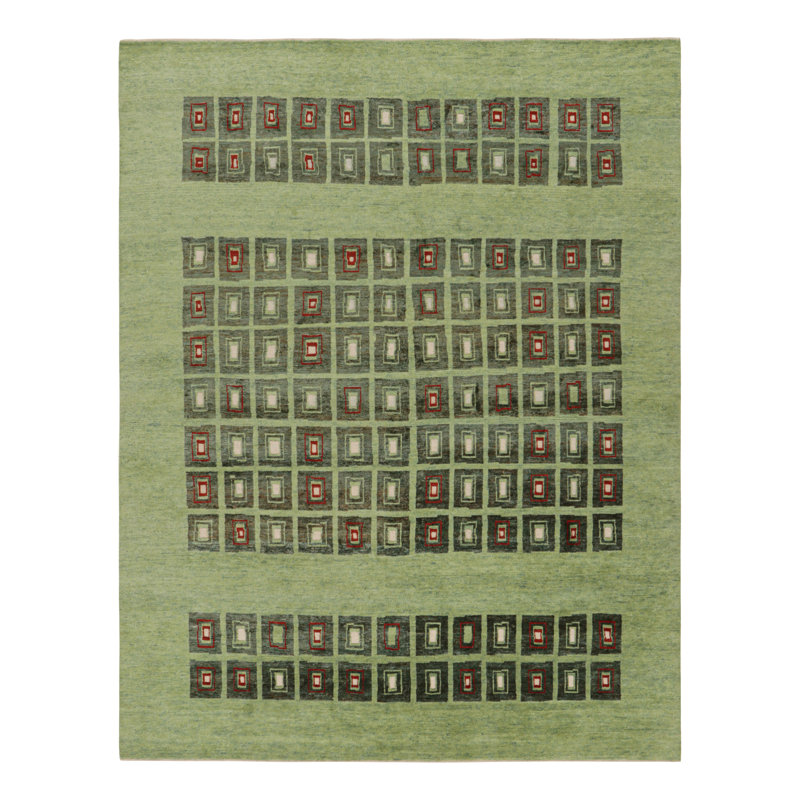 Rug & Kilim’S French Art Deco Rug In Green With Geometric Patterns, Rectangle 10' x 14'