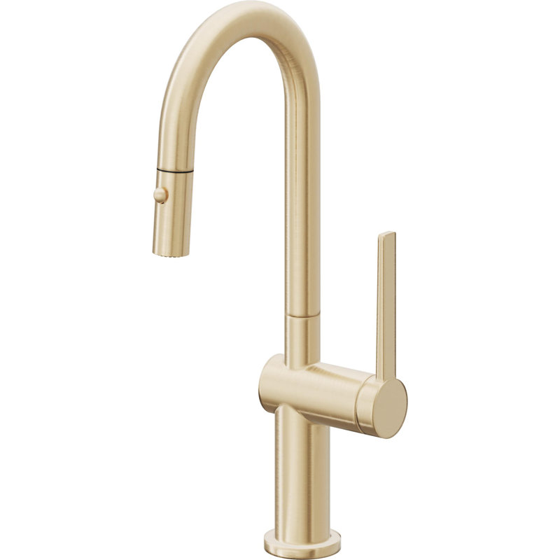 Pull-Down Prep/Bar Faucet With Button Sprayer, Satin Brass