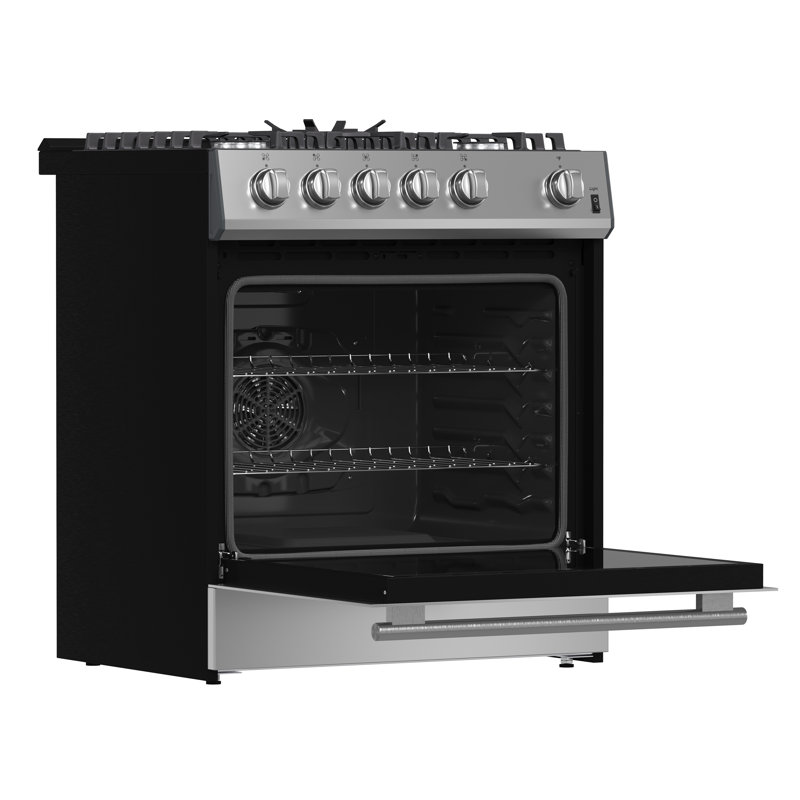 Leonardo Espresso 30" Stainless Steel Gas Range, 5 Burners, 39 500 BTU, 5 cu.ft. Convection Oven